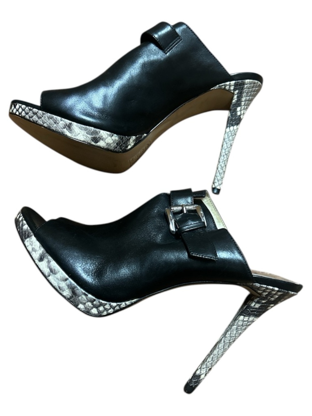 Michael Black Leather Buckle Mule Sandals - Picture 2 of 7